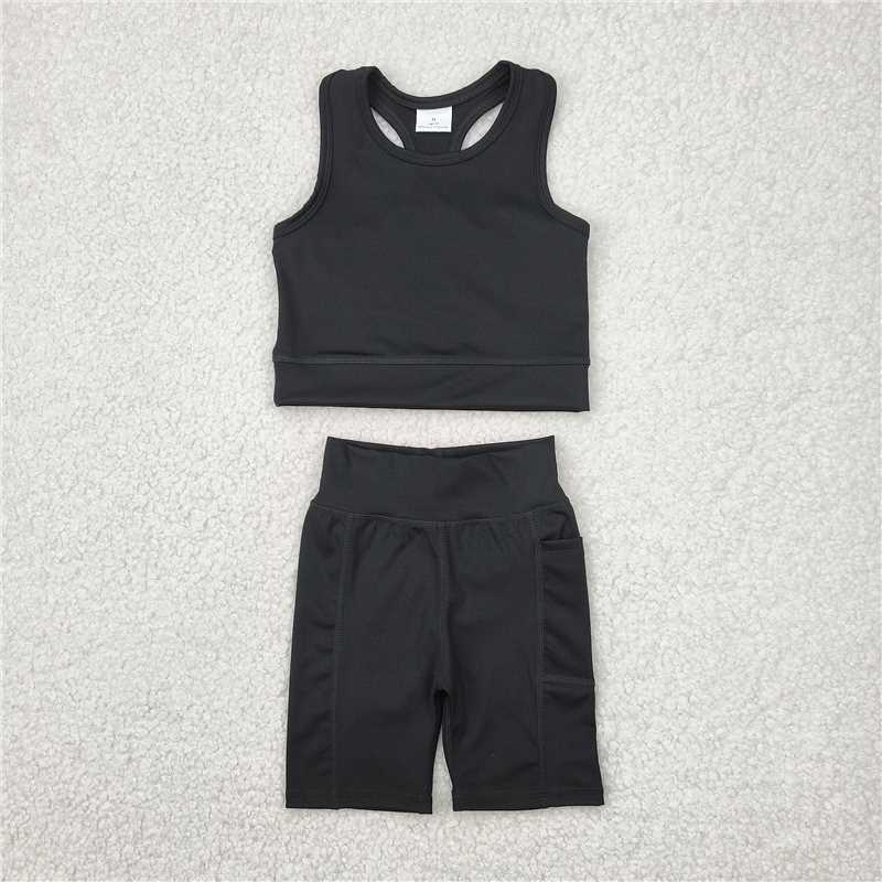 4.15  GSSO1517 Pure black vest and shorts yoga suit