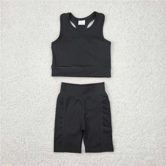 4.15  GSSO1517 Pure black vest and shorts yoga suit
