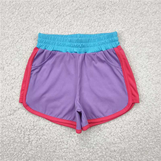 4.25  SS0555 Solid blue, purple and red contrast yoga shorts