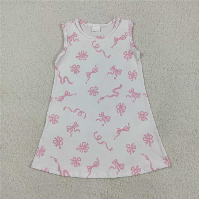 5.1 GSD2083 White sleeveless dress with pink bow pattern