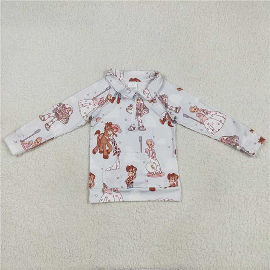 5.10 GT0989 Toy Story Woody Buzz Lightyear white zipper long-sleeved top