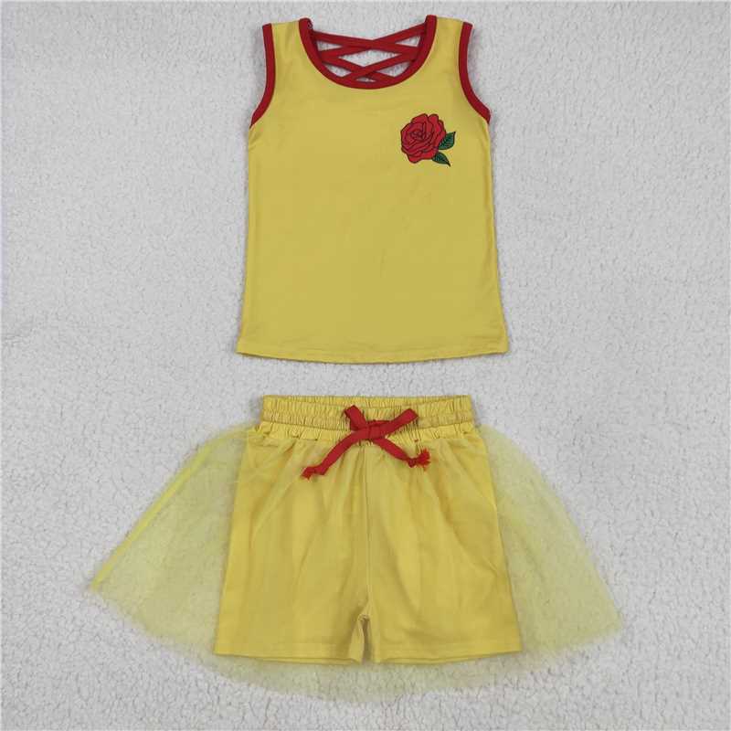 5.10 GSD2070 Rose flower yellow vest and skirt set
