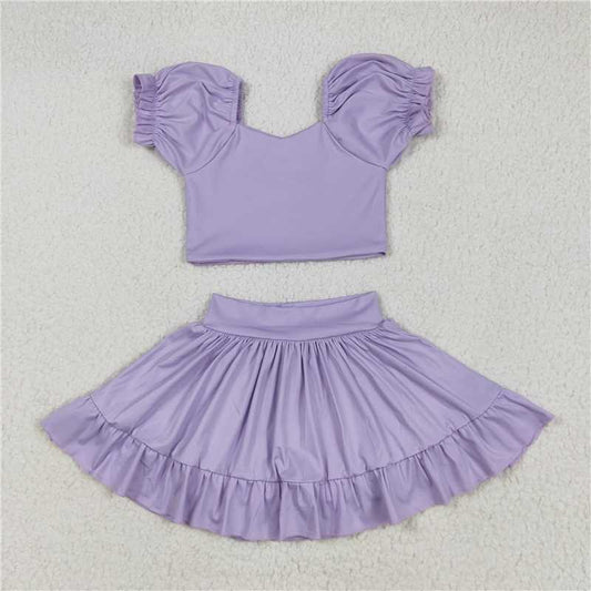 5.10  GSD2099 Pure purple lantern sleeve skirt yoga set