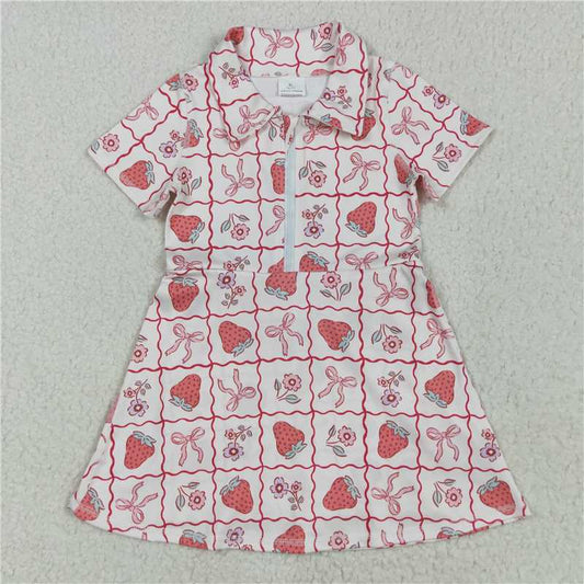 5.10 GSD2407 Strawberry flower pink bow pattern plaid yoga short sleeve dress