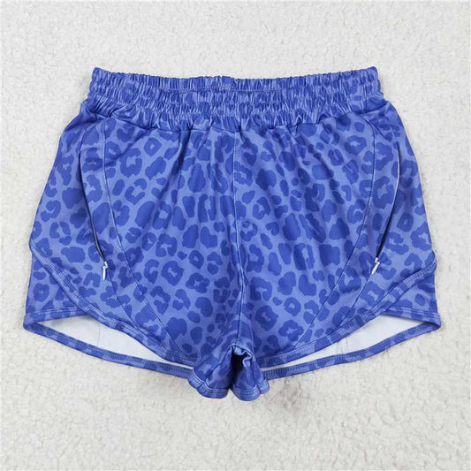 5.30  SS0470 Adult female blue leopard print yoga shorts
