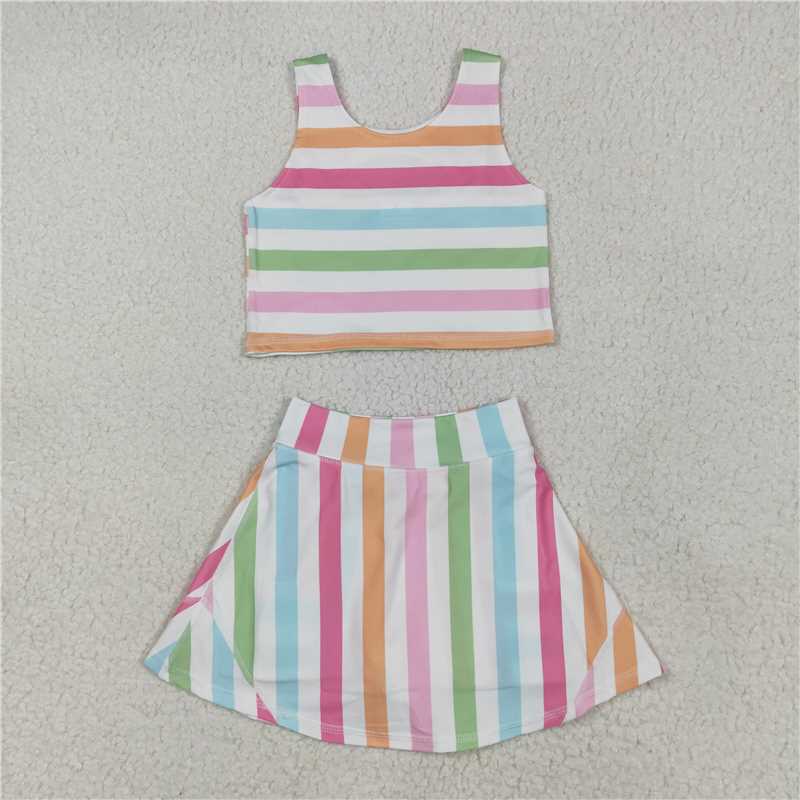 5.10 GSD2348 Colorful striped white yoga vest pants skirt set