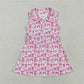 5.10 GSD2379 Pink bow pattern white zippered yoga sleeveless dress