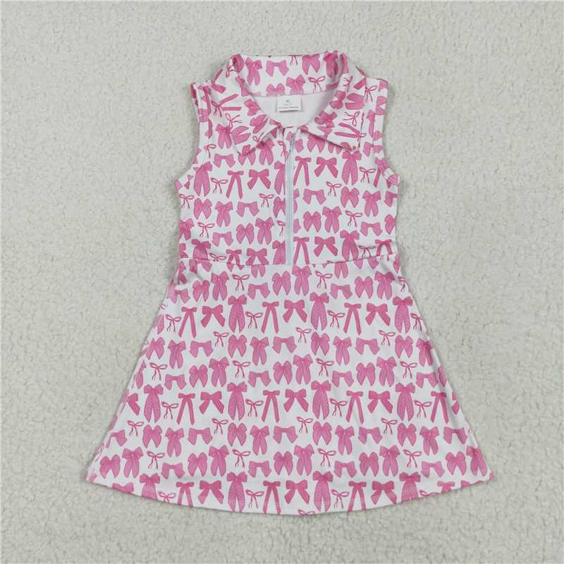 5.10 GSD2379 Pink bow pattern white zippered yoga sleeveless dress