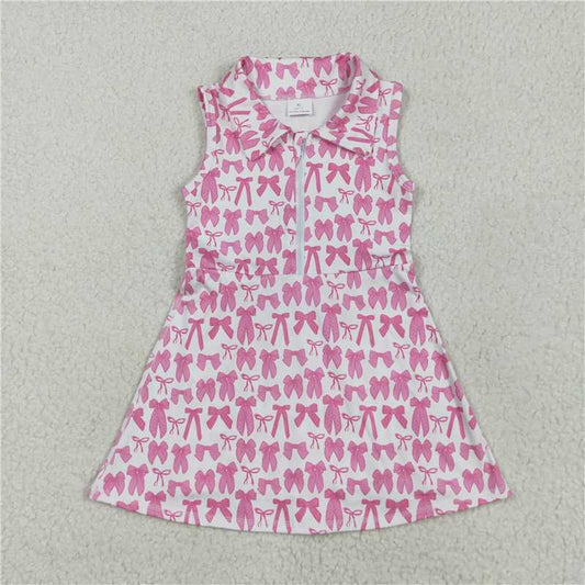 5.10 GSD2379 Pink bow pattern white zippered yoga sleeveless dress
