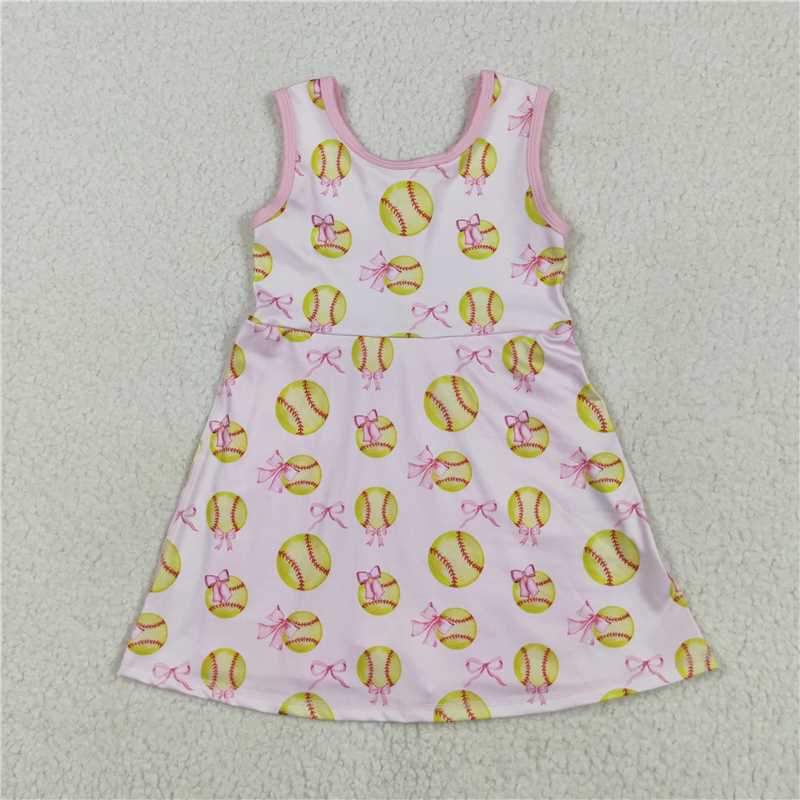 5.10  GSD2048 Softball bow pattern pink yoga sleeveless dress