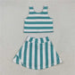 5.10 GSD2432 Green and white striped sleeveless vest and skirt yoga set