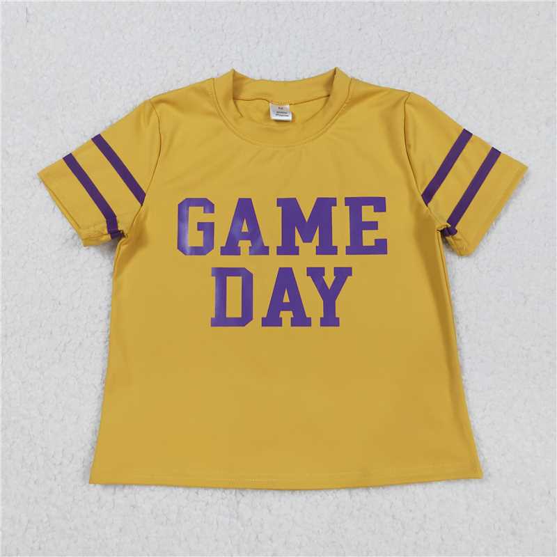 X828X828 GT1100 Game Day yellow yoga short-sleeved top with purple offset print and stripes