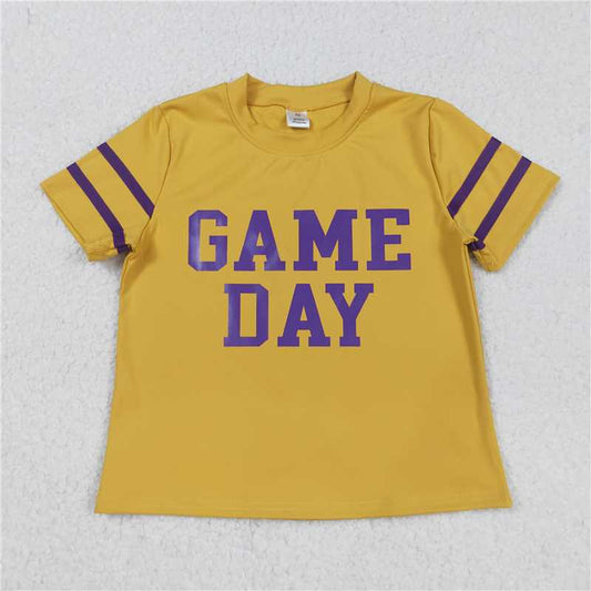 X828X828 GT1100 Game Day yellow yoga short-sleeved top with purple offset print and stripes