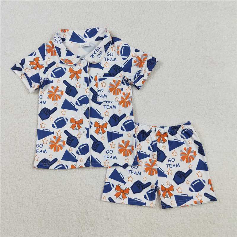 X829  GSSO2675 GO TEAM blue hand signal trumpet star and bow pattern short-sleeved shorts pajama set