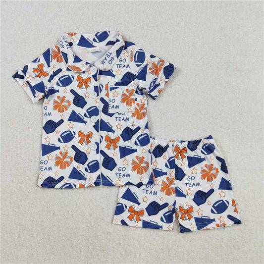 X829  GSSO2675 GO TEAM blue hand signal trumpet star and bow pattern short-sleeved shorts pajama set