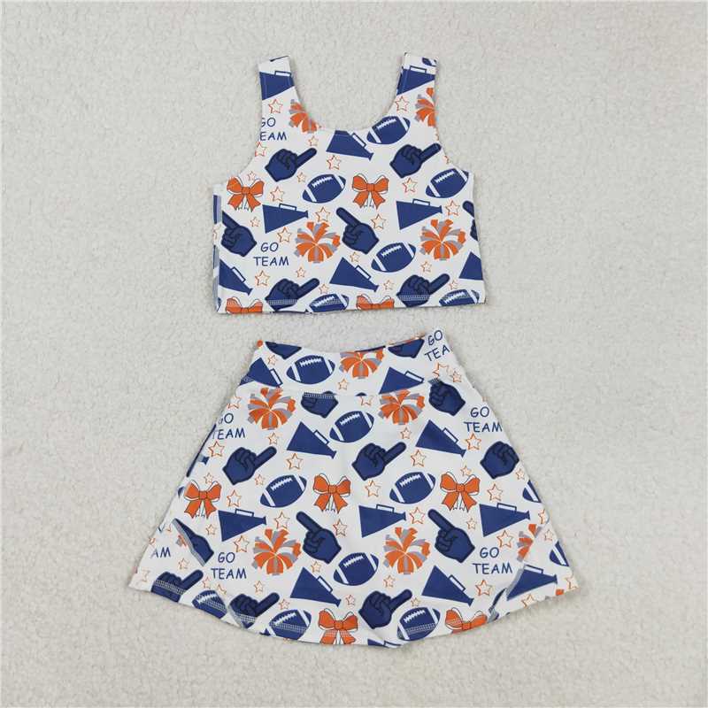 X829 GSD2694 GO TEAM blue hand gesture trumpet star bow pattern sleeveless skirt yoga set