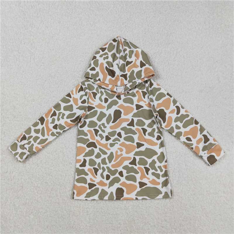 X918  BT1313 Orange-green camouflage hooded long-sleeved top