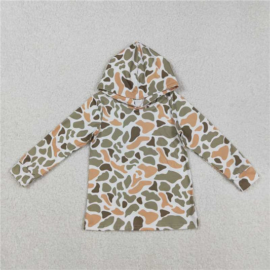 X918  BT1313 Orange-green camouflage hooded long-sleeved top
