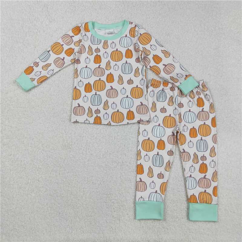 X901 BLP1222 Pumpkin pattern beige long-sleeved trousers pajama set