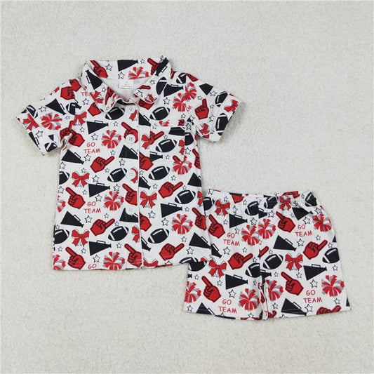 X11.7  GSSO2674 Go Team Red Hand Gesture Horn Star Bow Pattern Short-Sleeve Shorts Pajama Set