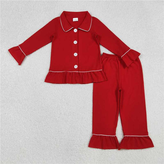 X108  GLP2789 Christmas solid red lace button-down long-sleeved pant suit