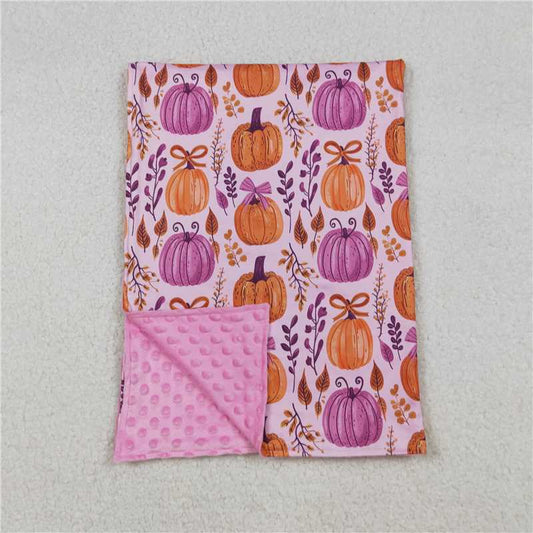X109 BL0216 Rose-red baby blanket with pumpkin leaves and bow