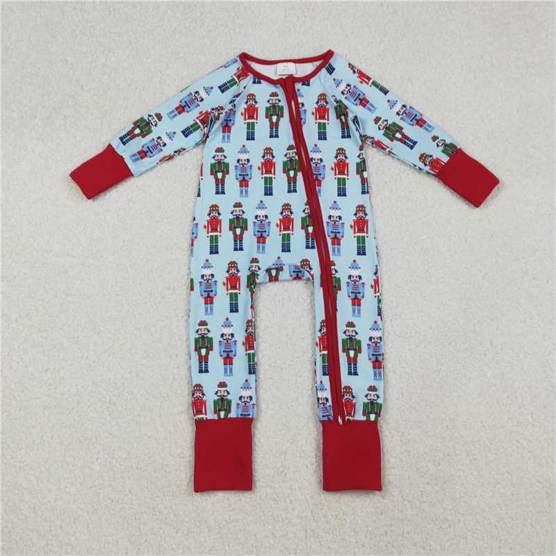 X10.13  LR2599 Christmas Nutcracker Blue Zipper Long-Sleeved Bodysuit