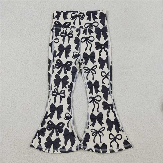 X109  P0775 Beige yoga pants with black bow pattern