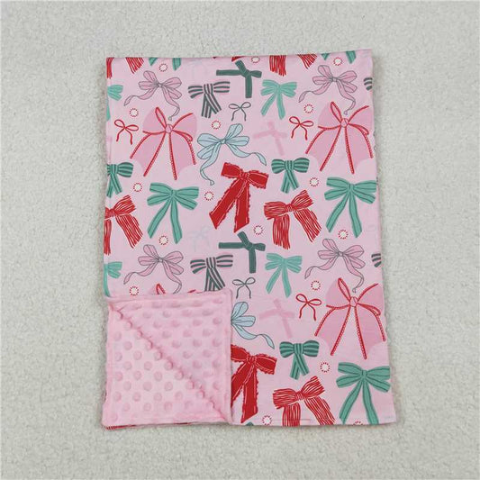 X109 BL0218 Pink baby blanket with bow pattern