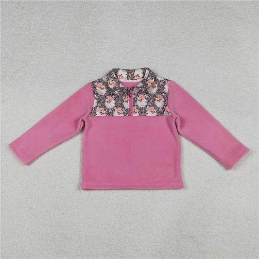 X107 GT1151 Santa Claus leopard print pink plush zip-up long-sleeved top
