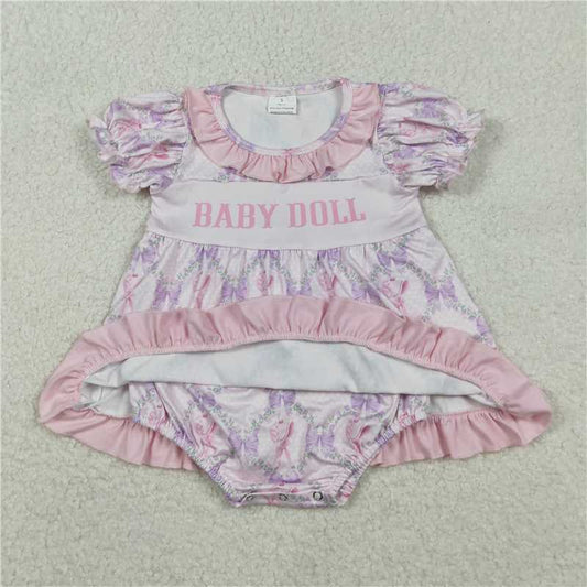X12.4 SR3291 Baby Doll Floral Bow Pattern Plaid Short-Sleeve Jumpsuit