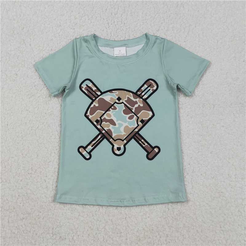 X12.8  BT1422 Blue-Green-Brown Camouflage Fan-Style Baseball Short-Sleeve Shirt