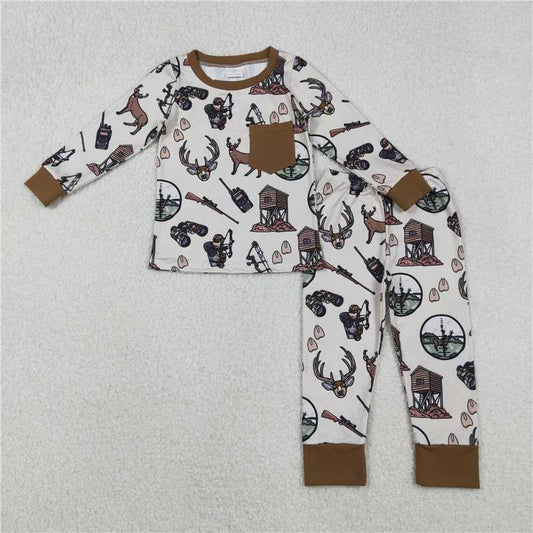 X12.10  BLP1236 Deer Hunting Binoculars Brown Pocket Long-Sleeved Pants Pajama Set