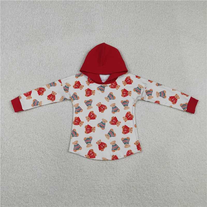 X11.11 BT1056 Red and White Bear Hooded Long-Sleeved Top