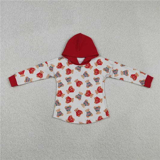 X11.11 BT1056 Red and White Bear Hooded Long-Sleeved Top
