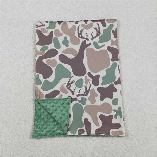 X12.6  BL0226 Antler Brown-Green Camouflage Baby Blanket