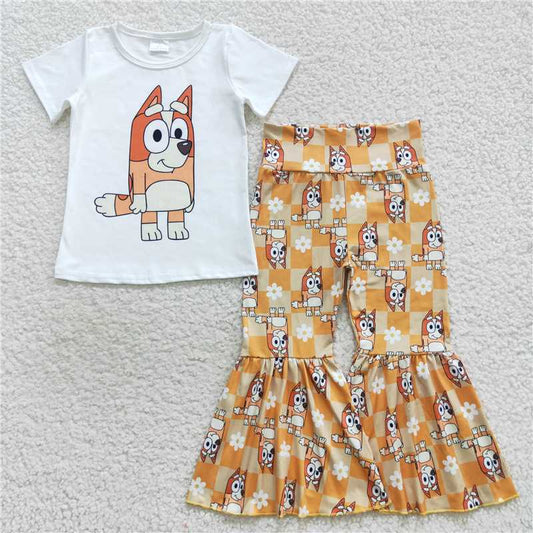 orange dogs shirt & bell pants 2 pieces girls sets kids clothes