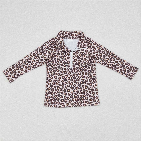 GT0361 Leopard Khaki Zip Long Sleeve Top