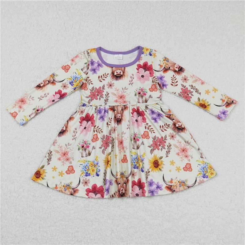 GLD0399 Beige long-sleeved dress with mountain bull head and flowers
