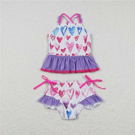 S0163 Love Purple Lace Rose Red Lace Swimsuit Set