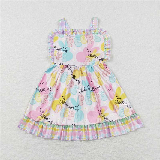 GSD0551 peeps flower rabbit colorful plaid lace suspender skirt