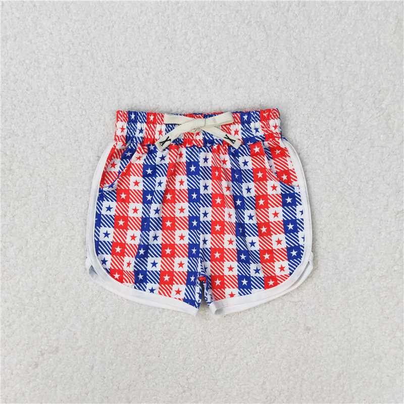 SS0253 National Day star red and blue striped white shorts