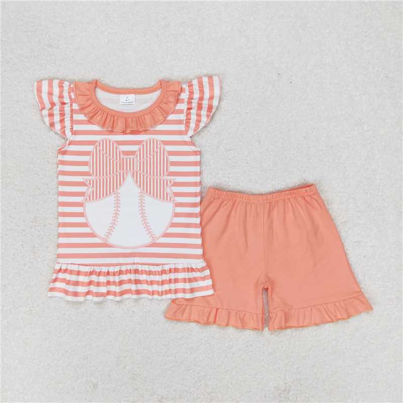 GSSO0633 Bow baseball striped lace flying sleeve shorts suit