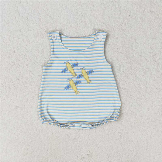 SR1228 Embroidered Airplane Yellow Striped Vest Jumpsuit