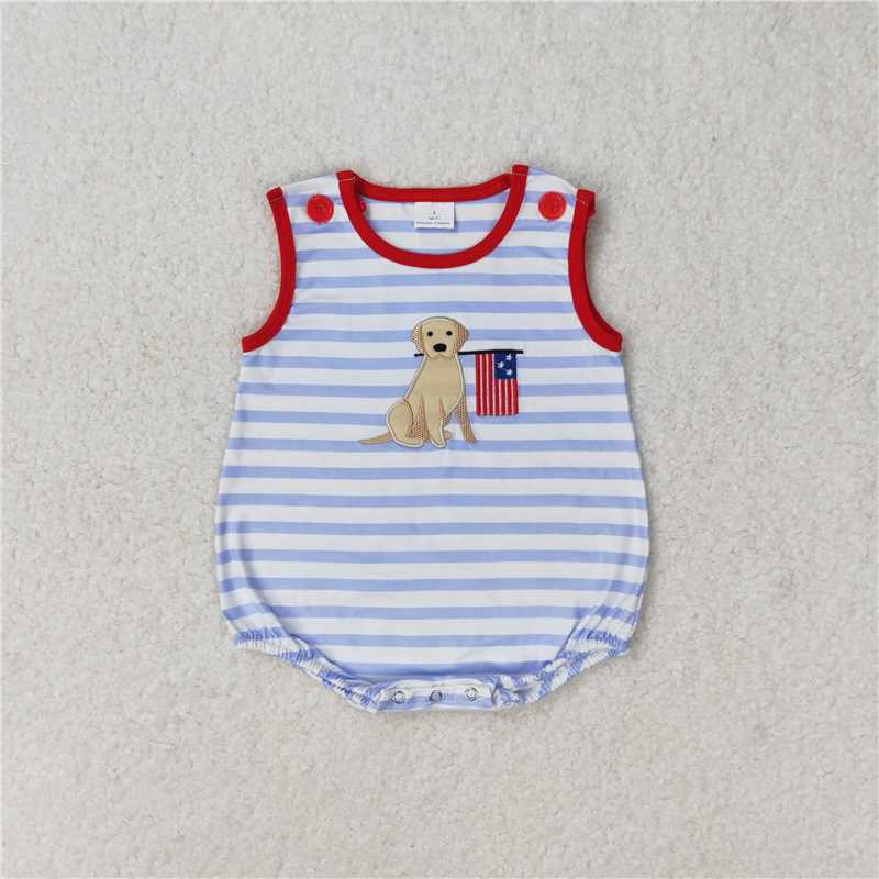 SR1080 Embroidered puppy flag striped vest bodysuit