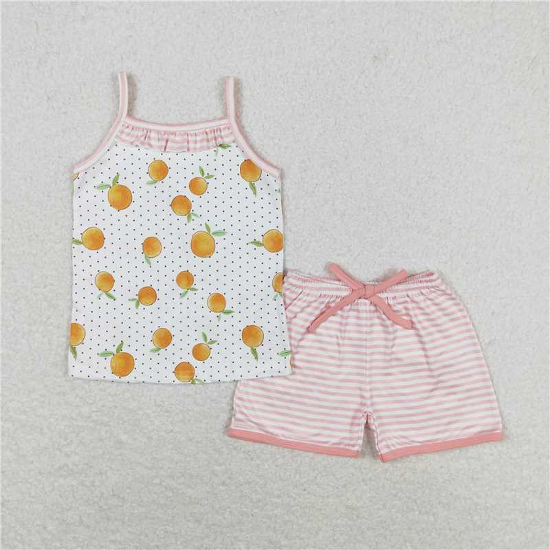 GSSO0909 Orange polka dot white sleeveless striped shorts suit