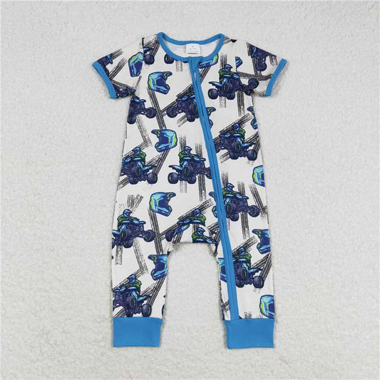 SR1379 Motocross blue zip-up short-sleeved jumpsuit