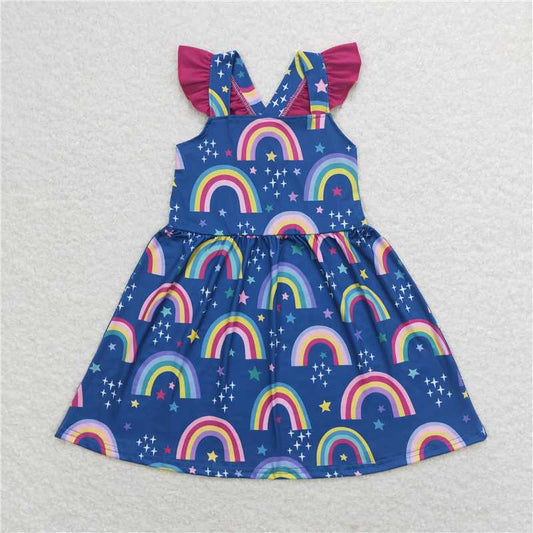 GSD1085 Rainbow star rose red lace navy blue sleeveless dress