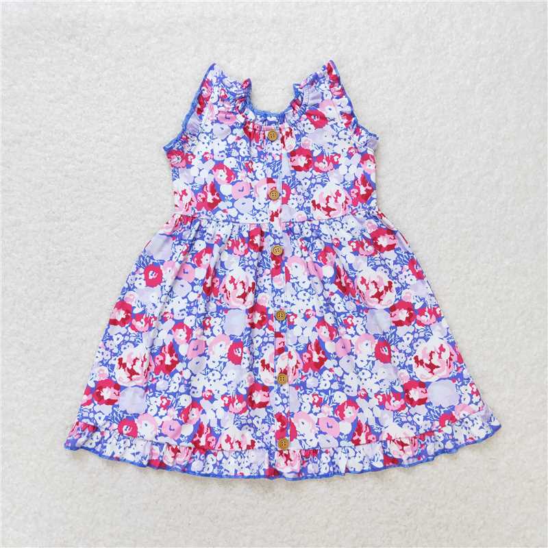 GSD0977 Flower blue and purple sleeveless dress