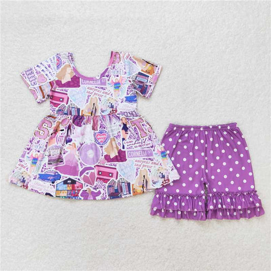 GSSO0897 Taylor Swift purple short-sleeved shorts set